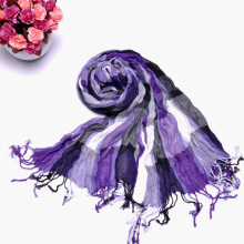 Lady′s Fashion Purple Multiple Color Long Wrinkle Checked Scarf